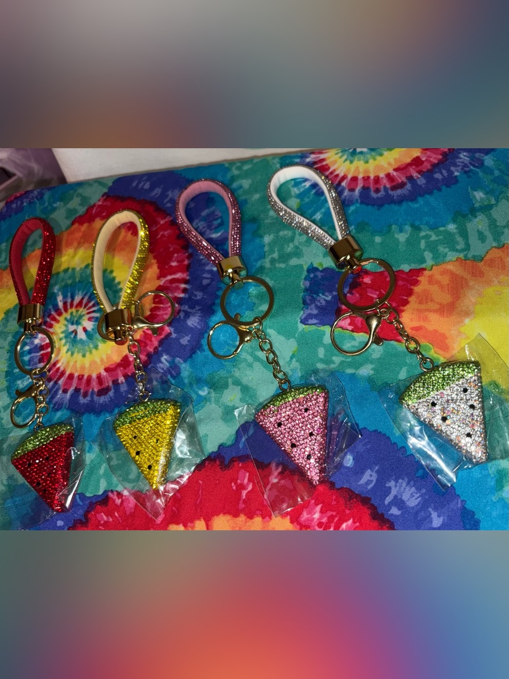 Sparkly Watermelon Slice Keychain - Pink & Yellow